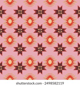 
Pattern of flowers and stars Stacked together on a pink background, warm and gentle, suitable for children's and women's clothing.