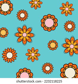 Pattern with flowers in the style of the 60-70s. Groovy. Vector stock illustration. isolated. Hippie