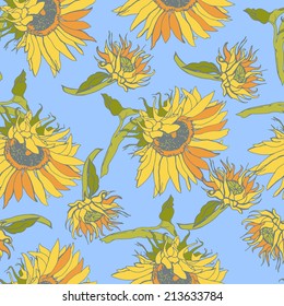Pattern with flowers sunflower. Vector illustration. Seamless pattern for fabric, paper and other printing and web projects.