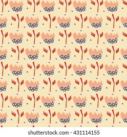 Pattern of flowers tulip and polka dot