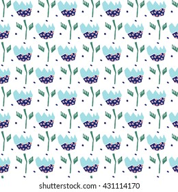 Pattern of flowers tulip and polka dot