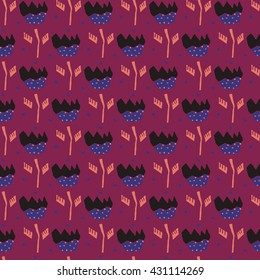 Pattern of flowers tulip and polka dot