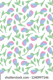 Pattern with flowers. Tulips and leaves