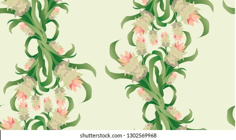 Pattern flowers turmeric.
Blooming flowers of turmeric illustration. Vector, esp10.