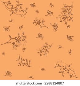 pattern flowers twig  for print background brown beige colors