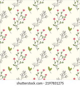 Patrón de flores y ramas sobre fondo verde pálido. Imagen vectorial para uso en el diseño de embalajes o textiles