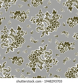 Muster mit Blumen im Vintage-Stil. Nahtloses Muster in Mossy-Grün und Grau-Farben.