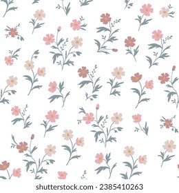 Flores en tonos pastel cálidos. Patrones de colores sin brillo en el vector. El fondo de un jardín floreciente. Impresión con un ramo de flores sobre un fondo claro.