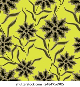 Un patrón de flores en cálidos colores pastel. Estampado floral de verano en estilo boho. Patrones sin costuras de flores de tonos cálidos en Vector. Fondo de un jardín floreciente. Estampado con un Grande ramo de flores.