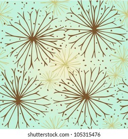 Pattern with fluffs of dandelion on blue background