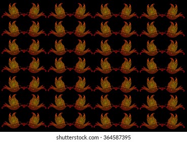 Pattern with flying birds carrying a branch with a heart
