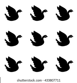 Pattern with flying black birds on a white background. Vector illustration