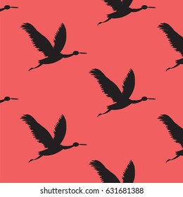 Pattern flying cranes black on red background art creative modern abstract vector illustration