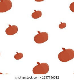 pattern Flying diagonally small orange pumpkins on a white background
