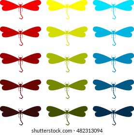 Pattern with the flying multi-colored dragonflies