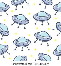 Pattern. Flying saucer. UFO. Aliens. Print, children's clothing, postcard. For  design. Space.