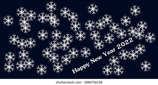 A pattern of flying white snowflakes. Trendy color of winter 2022