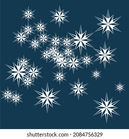 A pattern of flying white snowflakes. Trendy color of winter 2022