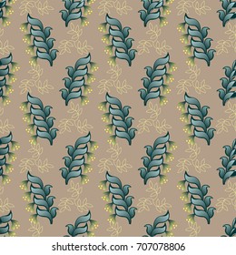 pattern folk floral ornament with flowers and leaves on a light brown background