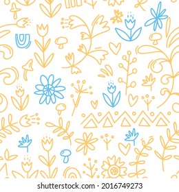 Pattern in folk style. Hand-drawn pattern with flowers.