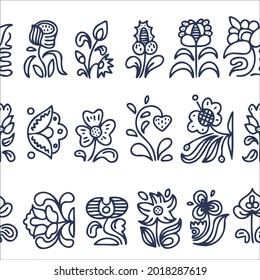 Pattern in folk style. Hand-drawn pattern with flowers.