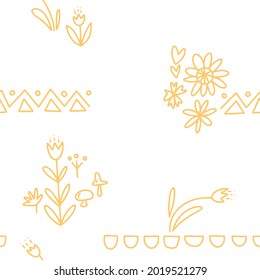 Pattern in folk style. Hand-drawn pattern with flowers.