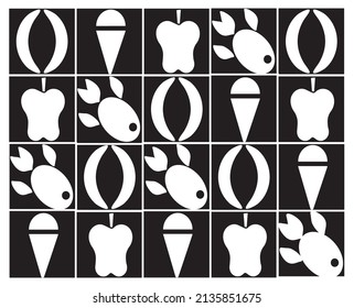Pattern food black and white vector illustration.