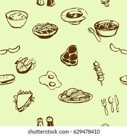 Pattern, food, dishes in plates, two colors