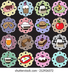 The pattern of food on a black background