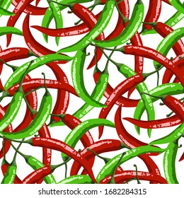 Pimientos calientes sin fisuras de comida roja. Fondo vectorial.