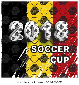 Pattern for football championship. A hand drawn soccer ball vector pattern and a Belgium flag. Set of flags