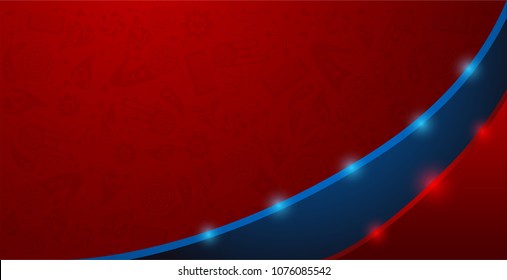 pattern football cup on red and blue background. design for poster soccer 2018 template