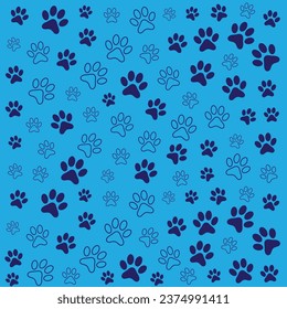 Pattern with footprints, Vector illustration blue footprints abstract blue background for pet store websites and prints, social media posts, animal product design