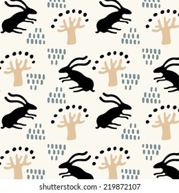 Pattern with forest and rabbits.