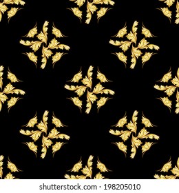 Pattern in the form of abstract leaves on a black background