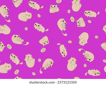 Pattern in the form of a cat on a pink background. Drawing of cats in different poses on a pink background. Vector graphics. Illustration EPS 10