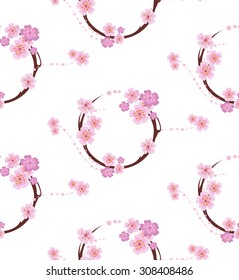 The pattern in the form of a circle formed by the branches of sakura flowers. The pattern in the Japanese style on a white background.