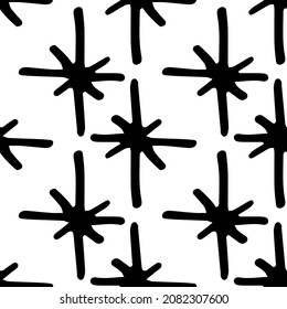 a pattern in the form of a four-sided star with lines. Abstract seamless pattern of glitter symbol, diamond-shaped pattern with intersecting lines, black color, geometrically arranged 