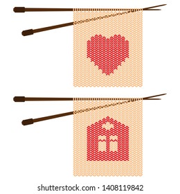 Pattern in the form of hearts and home knitting needles. Vector illustration