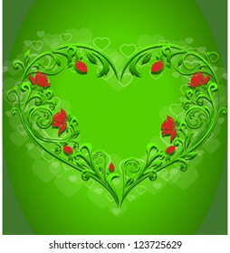 Pattern in the form of hearts on a bright green background