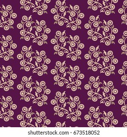 Pattern in the form of openwork twigs on a violet background. Vector image. Design element for fabric.