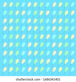 The pattern is formed by colorful balloons with ropes on a blue background.