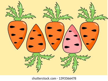 Pattern of four orange and one pink carrots