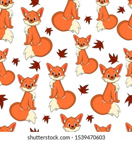Pattern with fox. Cute fox. Pattern for baby bed. Children's illustration of an animal. Cup pattern. Autumn pattern. Autumn. Autumn fox