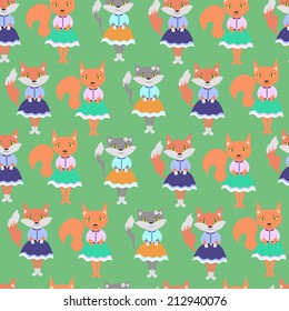 pattern with foxes, cats and squirrels