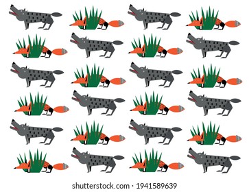 Pattern with foxes and wolves on a white background

