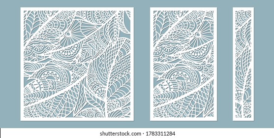 Pattern frame with feathers. Rectangle, square as a pattern of feathers. Template for laser, plotter cutting.