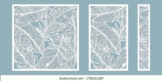 Pattern frame with feathers. Rectangle, square as a pattern of feathers. Template for laser, plotter cutting.