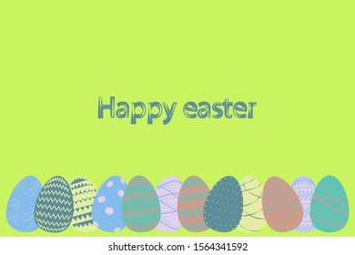 Pattern. Frame. Painted eggs on a light green background. Field for text. Vector. Element of festive decor. Suitable for invitations, congratulations.