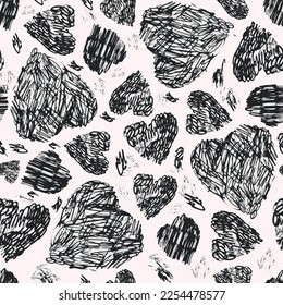 A pattern with Freehand vector scribble line drawing hearts. 
monochrome color. Valerntin's day. Can be used for textiles, paper, fashion.
